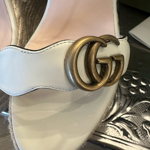 Authentic!! Gucci Lifford Calfskin Platform Wedge 40+ Mystic White - Picture 10 of 14